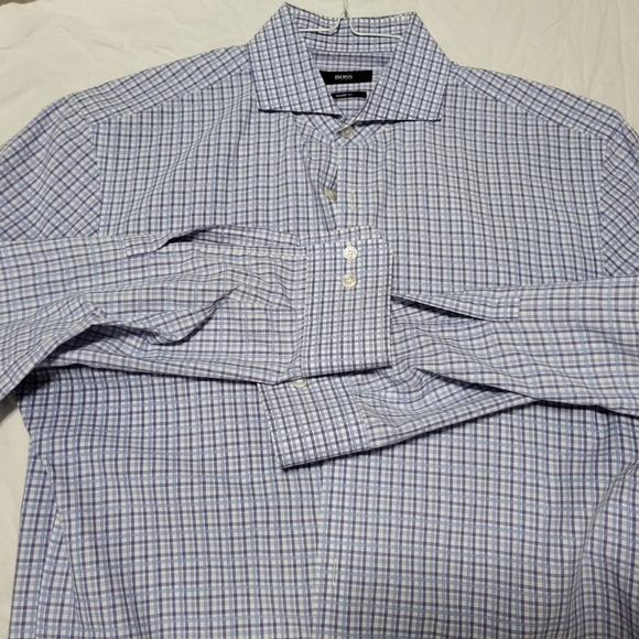 Hugo Boss 15.5 R 39 Blue Purple Checkered Men's Dress Shirt - Picture 1 of 4